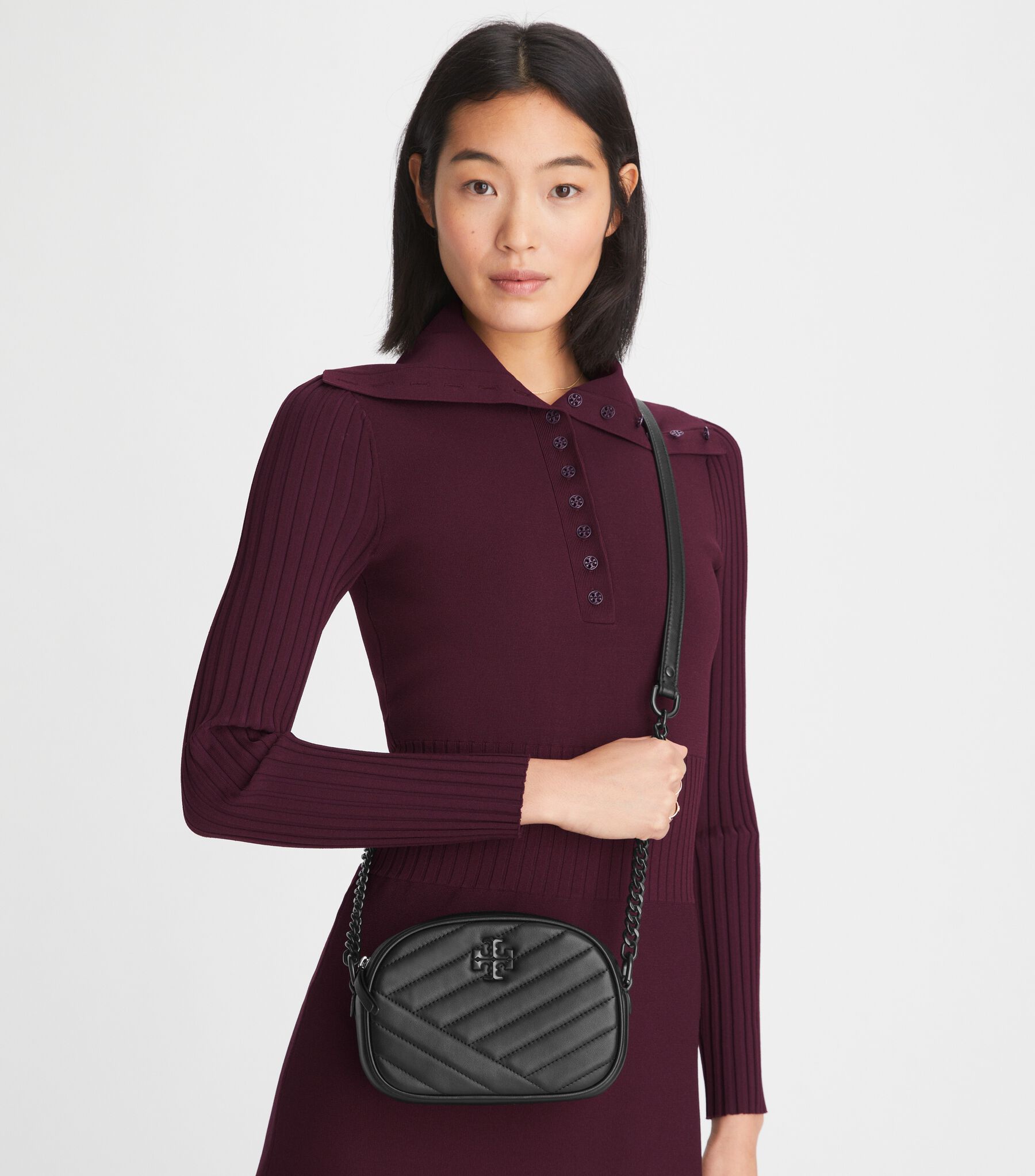 Small Kira Chevron Camera Bag, Black Silver Tory Burch KSA - Main Image