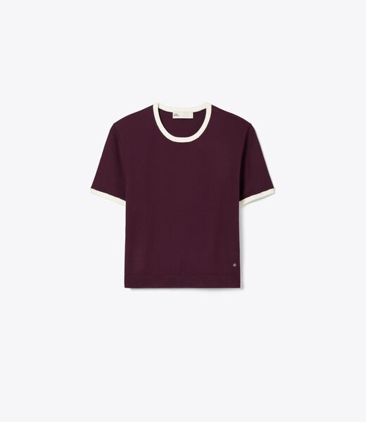 tory burch contrast trim short sleeve sweater