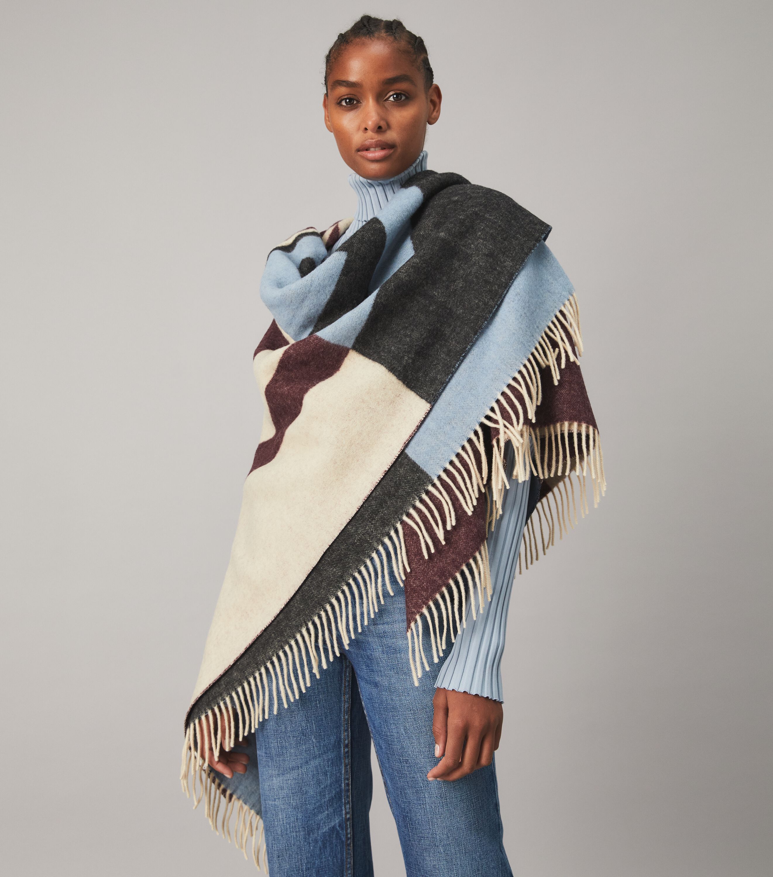 Color Block Jacquard Oversized Square Scarf Accessories Tory Burch