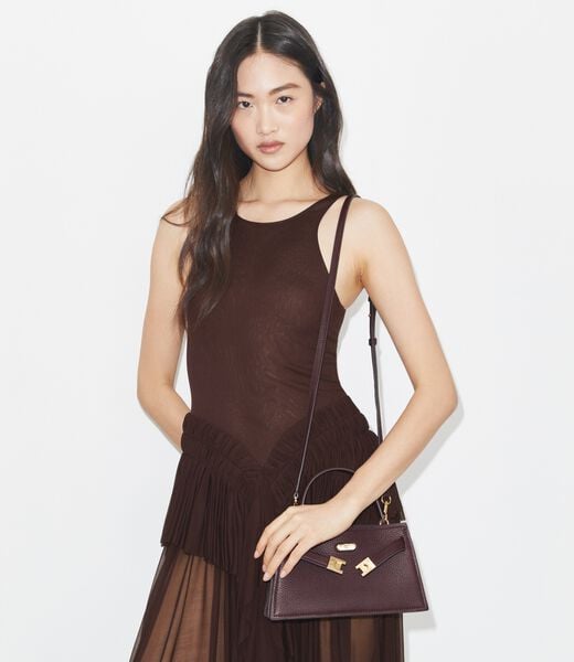 tory burch mini lee radziwill pebbled top handle bag