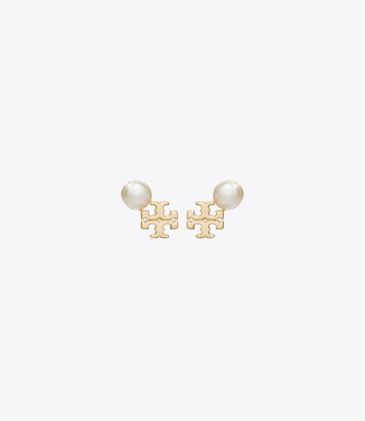tory burch moondance logo and pearl stud earrings