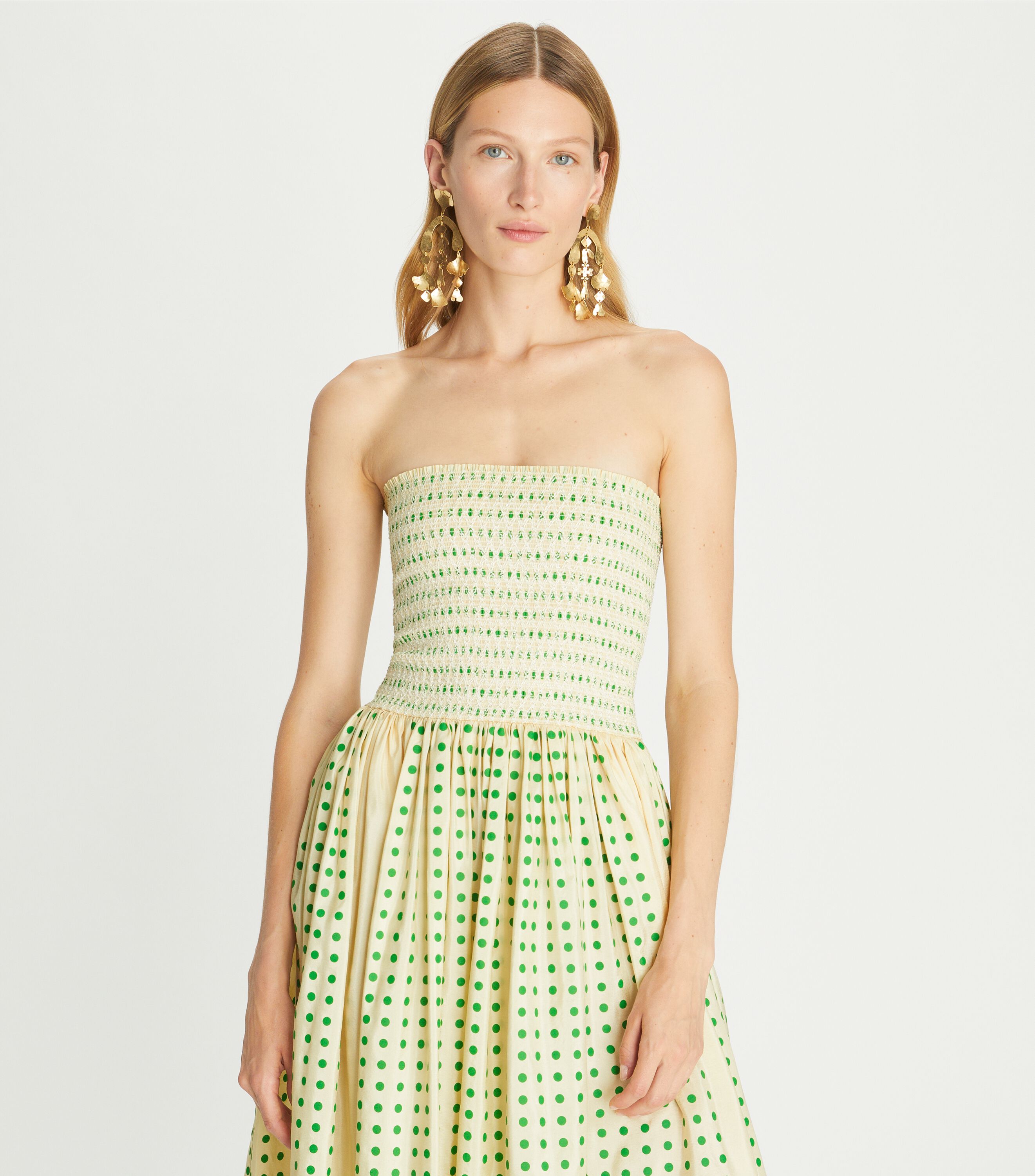Printed Silk Strapless Dress