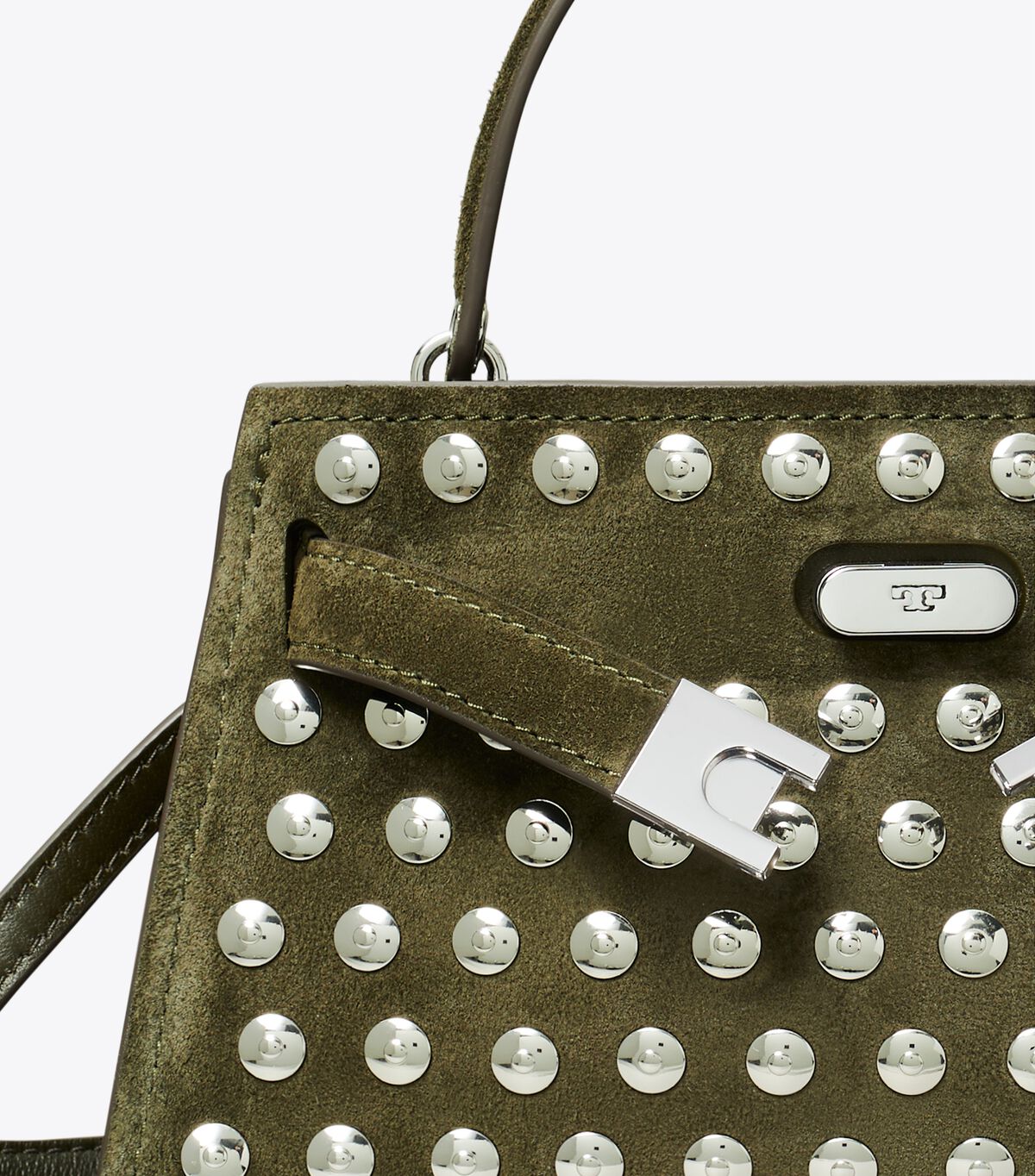 tory burch mini lee radziwill studded suede top handle bag