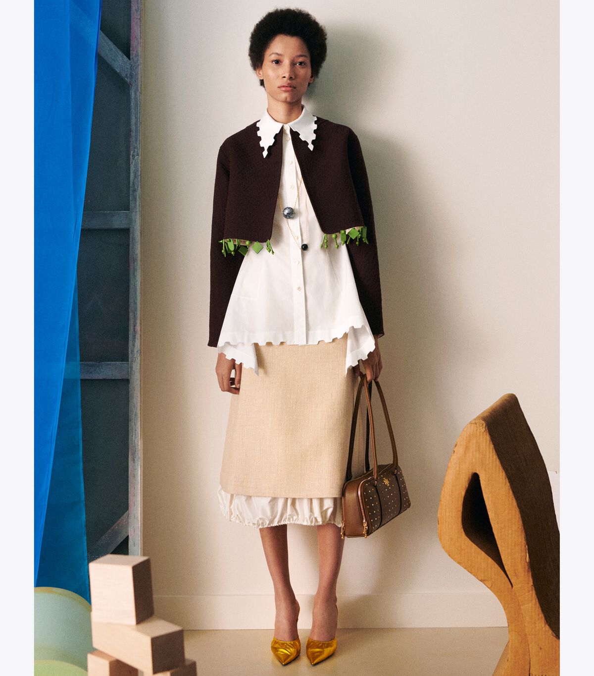 tory burch silk linen skirt