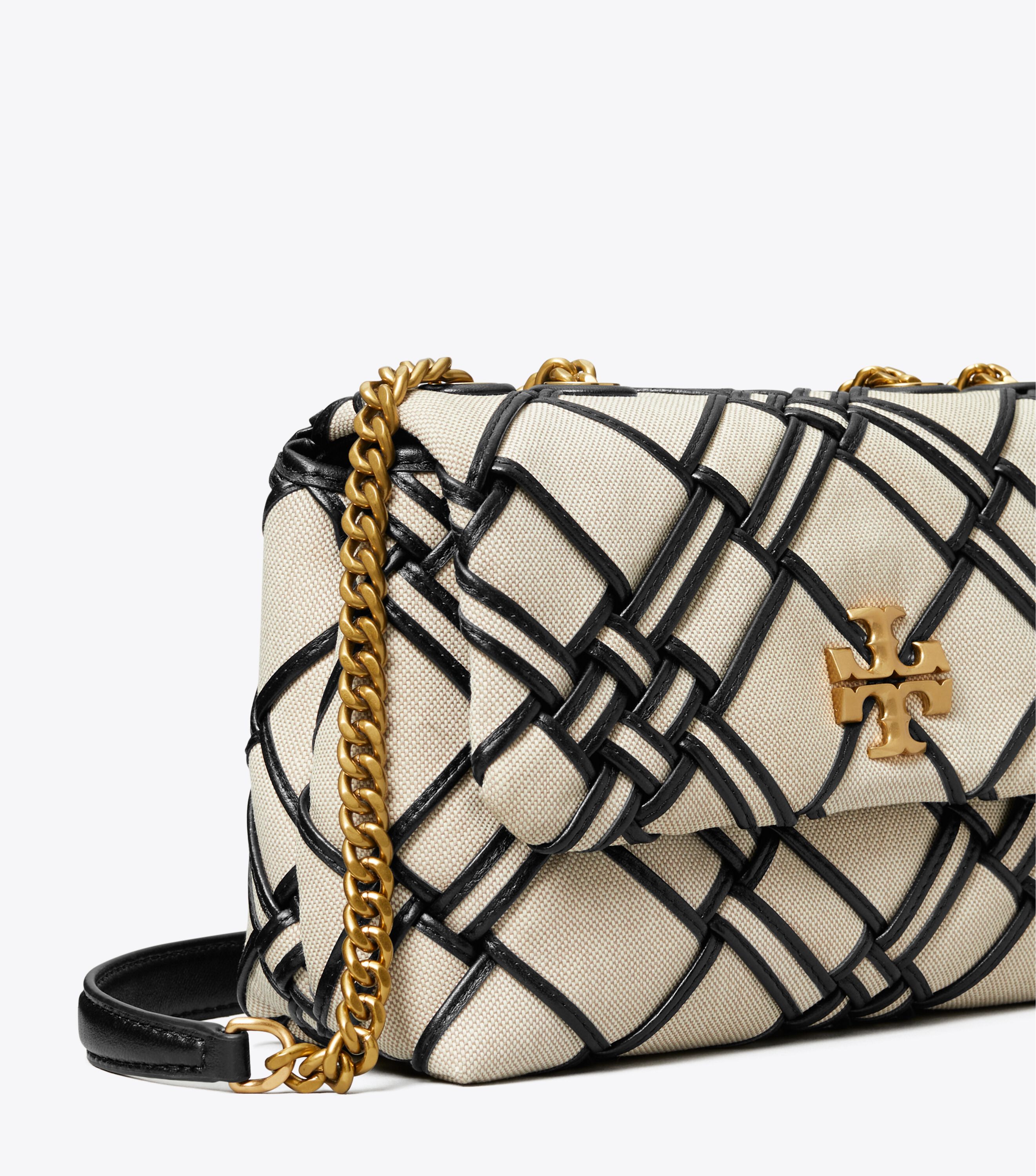 Small Kira Woven Canvas Convertible Shoulder Bag, Natural / Black