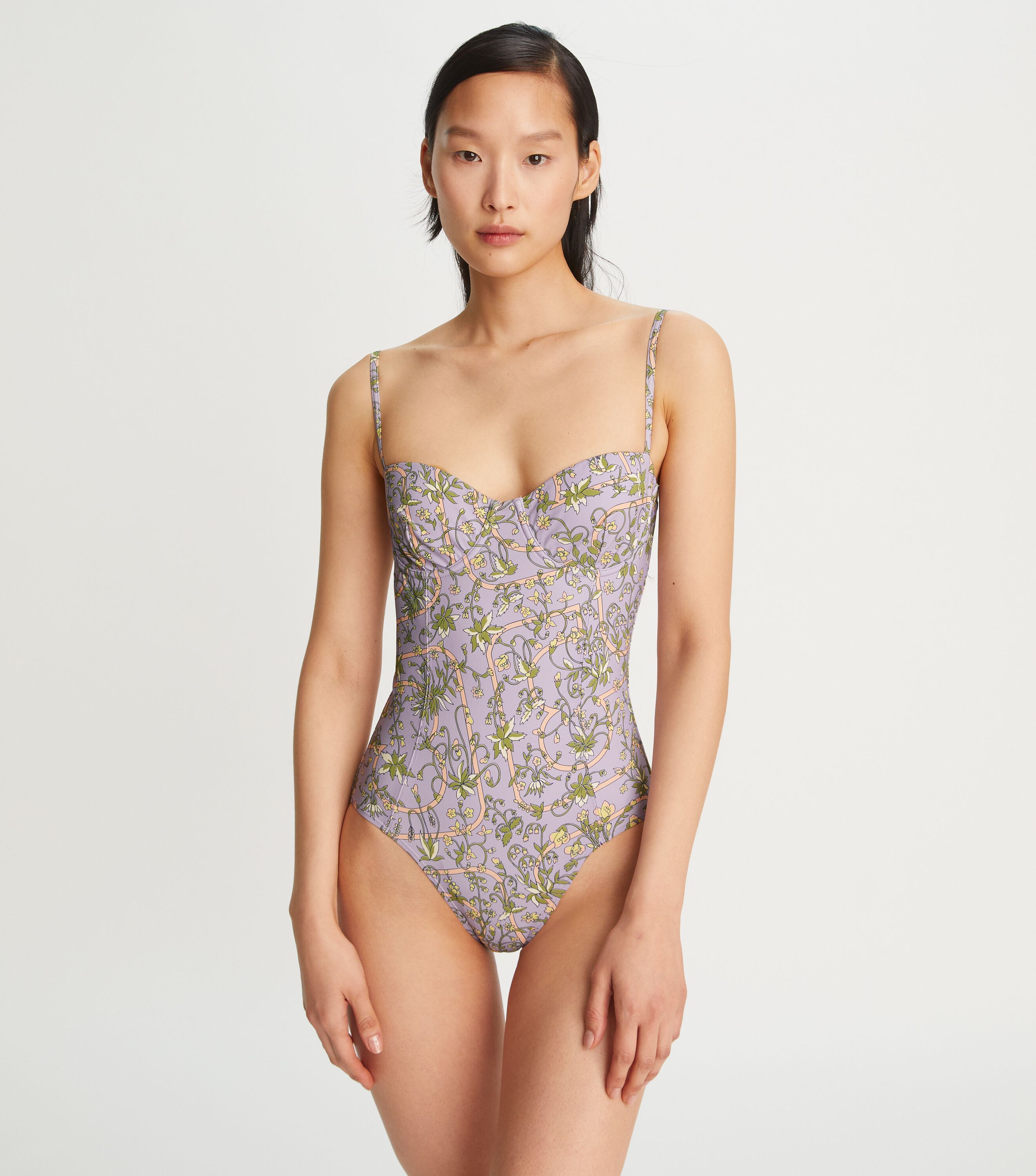 Printed Underwire One-Piece Swimsuit, Lilac Garden Medallion