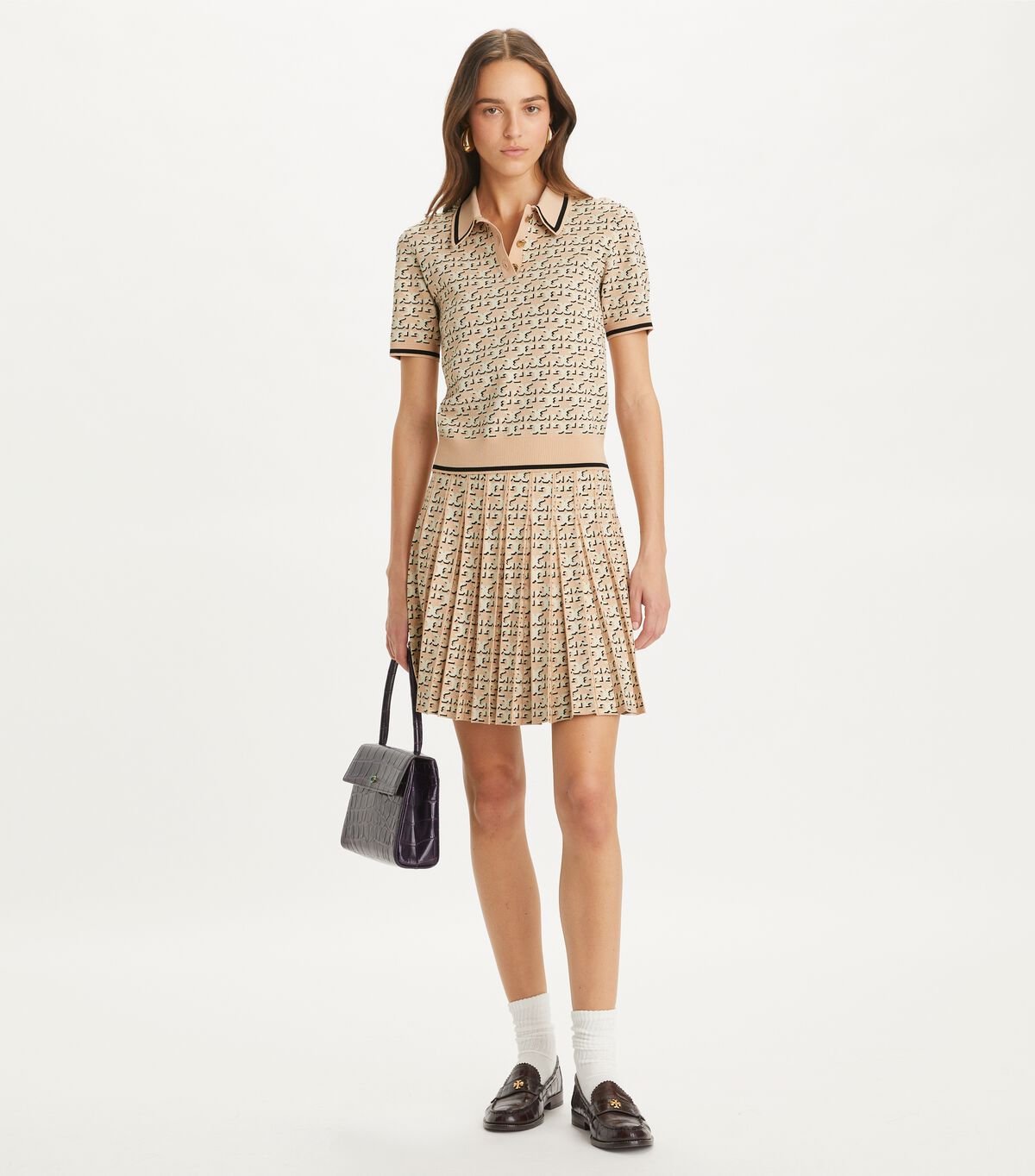 tory burch logo jacquard polo top