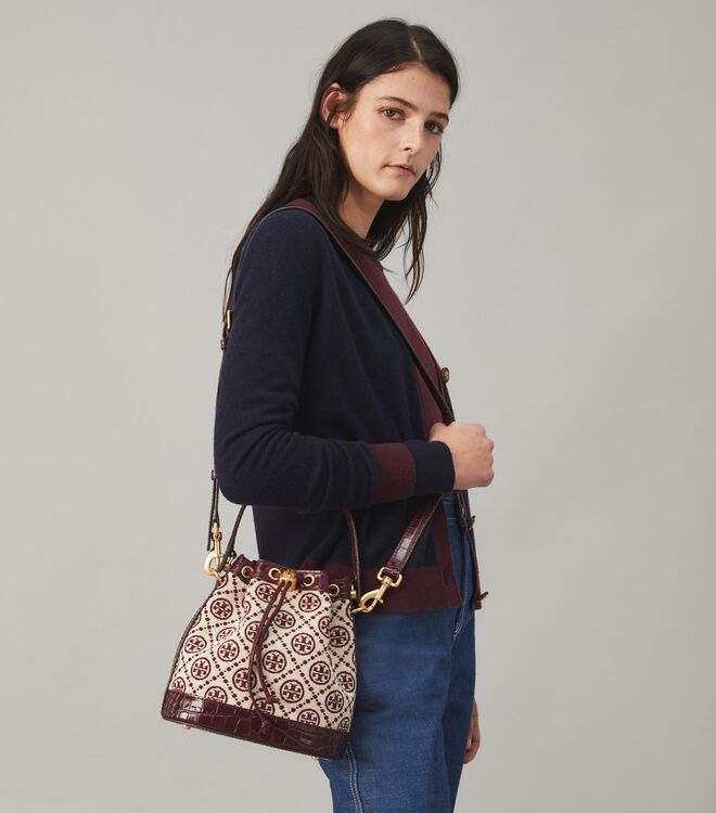 t monogram chenille mini bucket bag