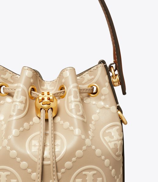 tory burch t monogram contrast embossed mini bucket bag