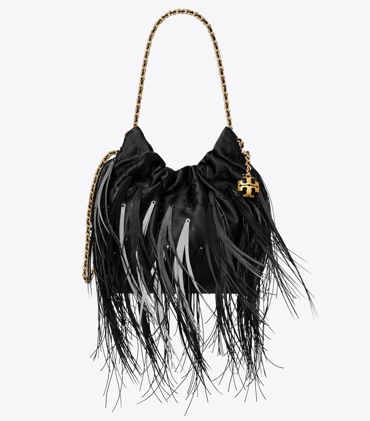 tory burch mini fleming feather drawstring bag