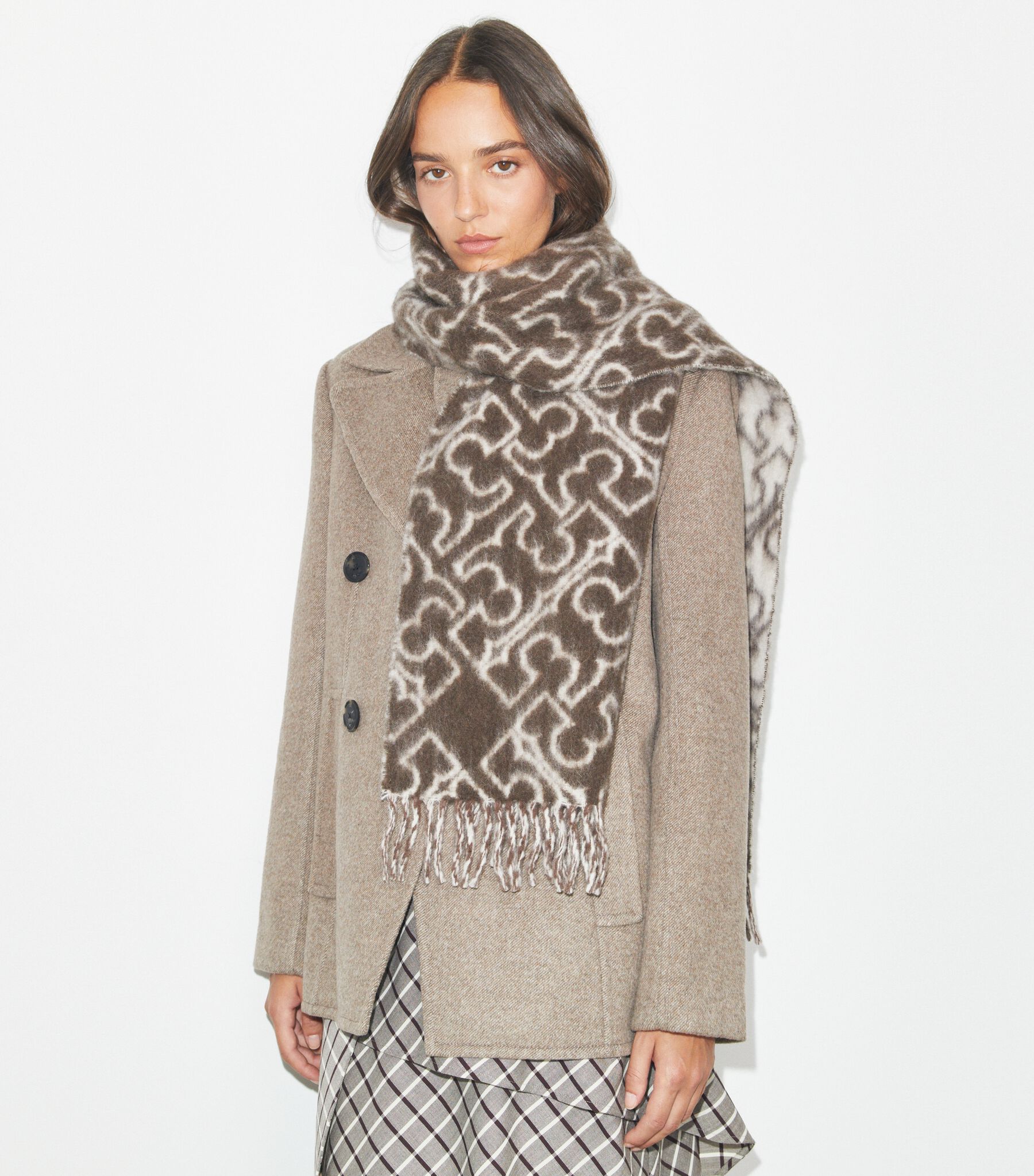 Puzzle Logo Scarf, Brown Ivory Tory Burch KSA