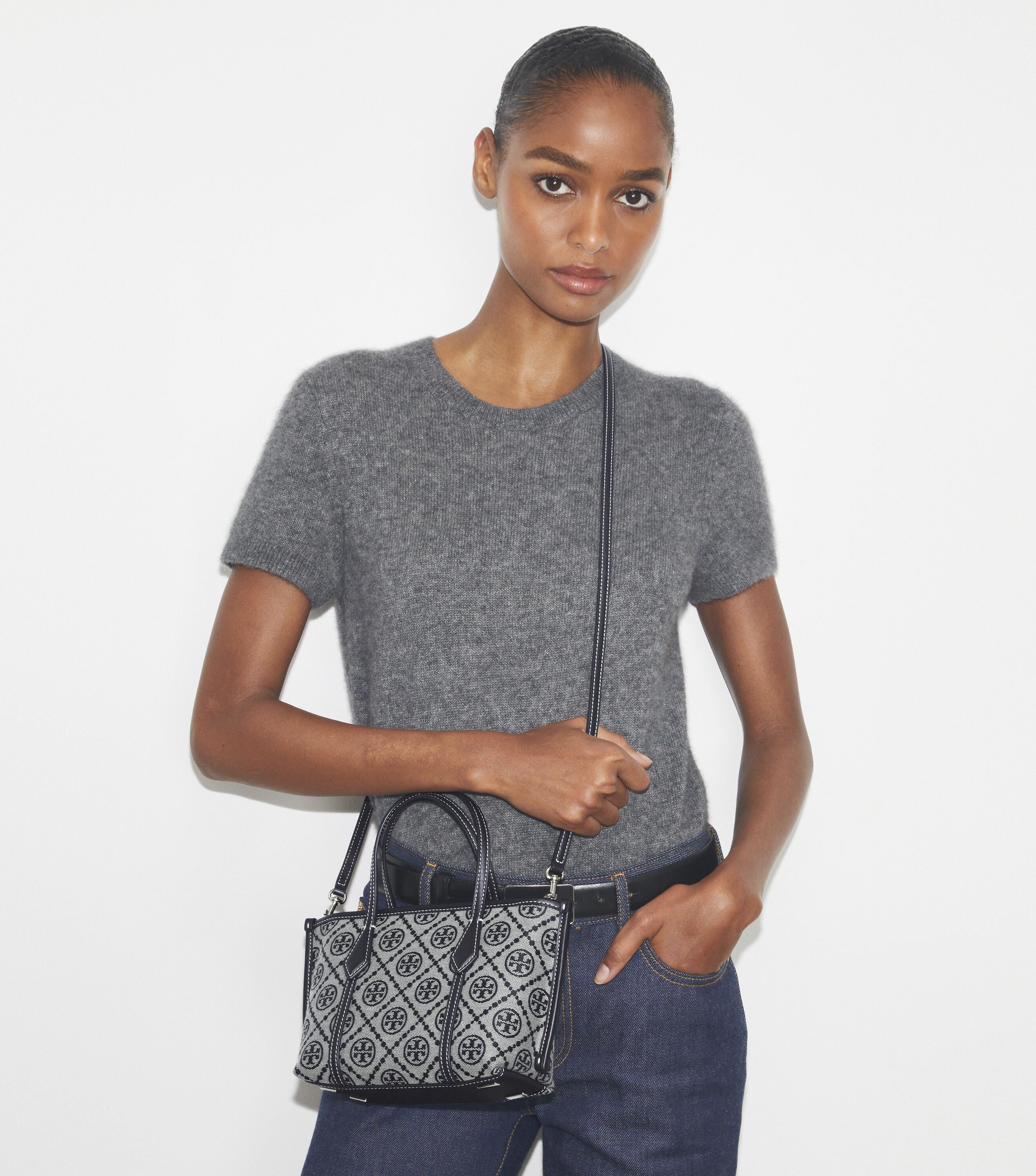 T Monogram Mini Perry Tote, Tory Navy | Tory Burch KSA