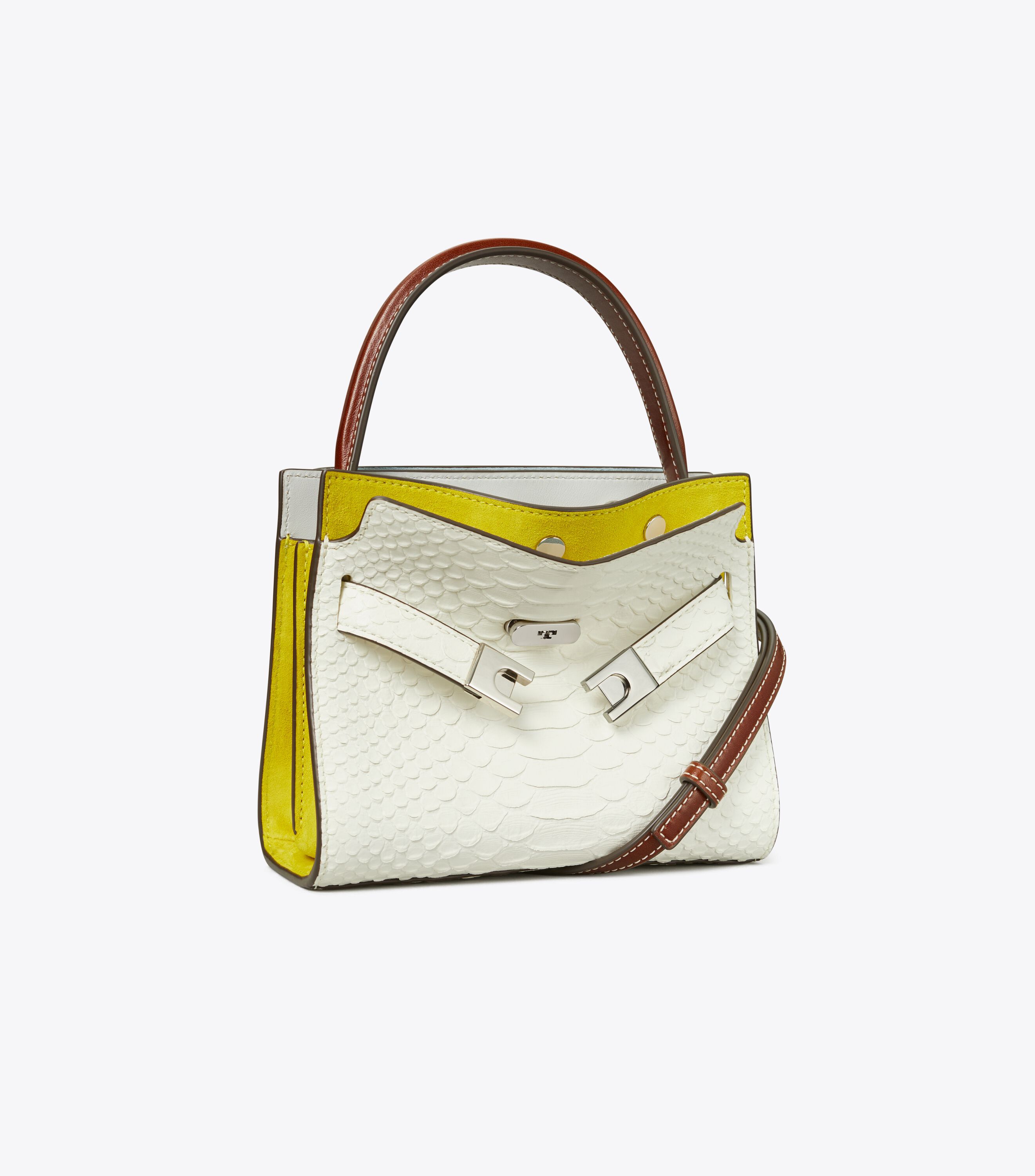 Petite Lee Radziwill Snake Embossed Double Bag, Blanc | Tory
