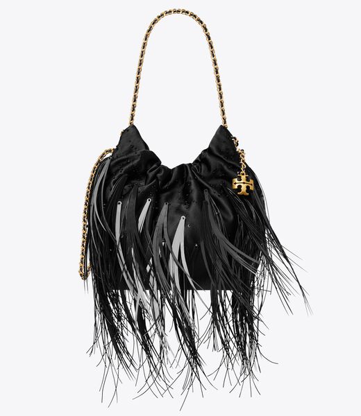 tory burch mini fleming feather drawstring bag