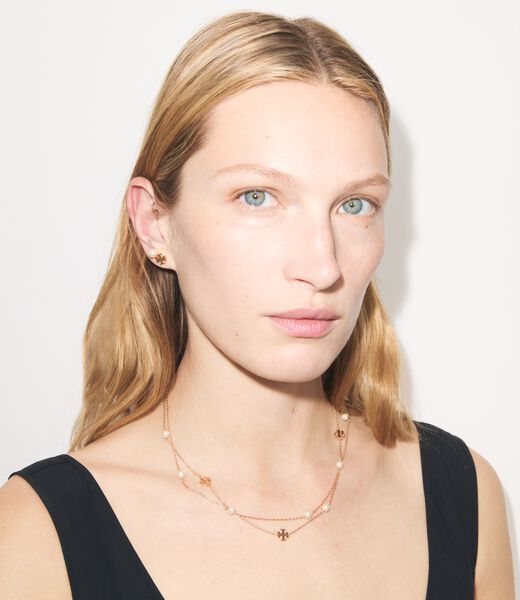 tory burch moondance logo and pearl stud earrings