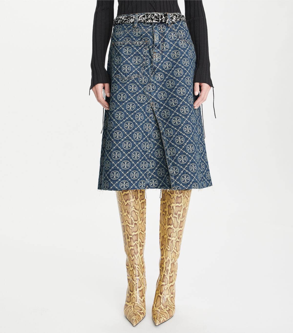 tory burch deconstructed denim skirt