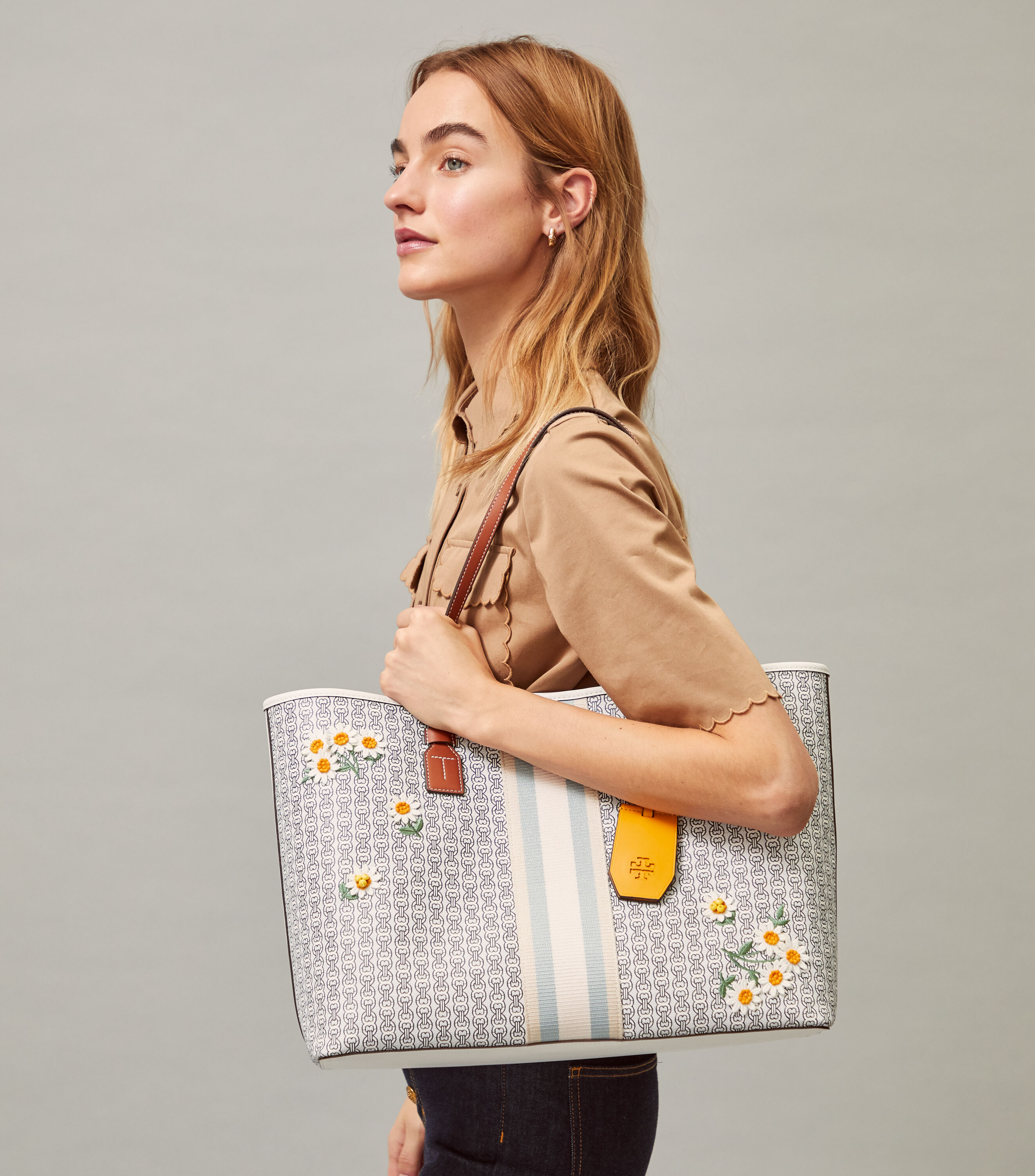 Tory burch gemini link canvas floral tote new arrivals