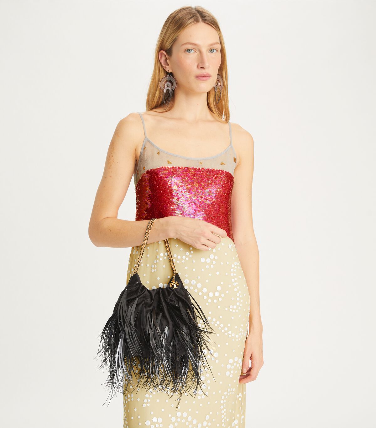 tory burch mini fleming feather drawstring bag