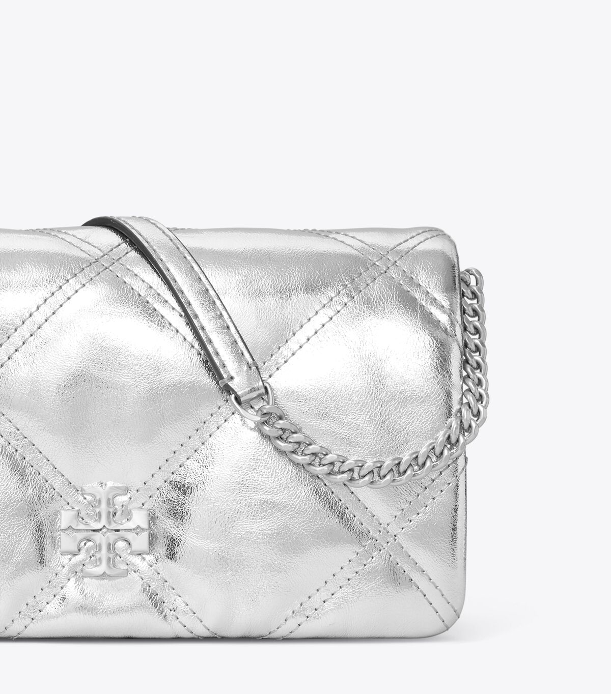 tory burch kira metallic diamond quilt chain wallet