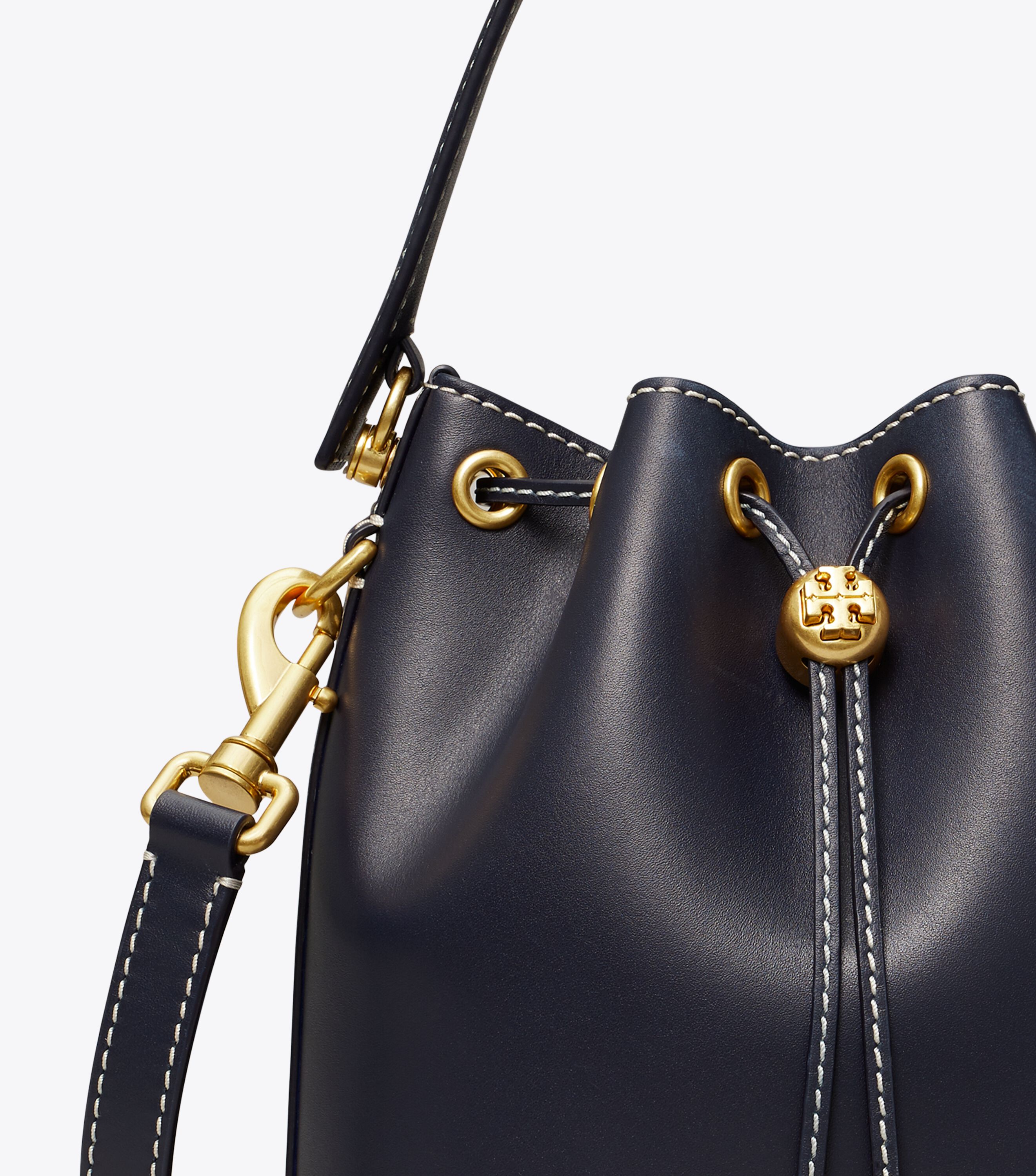 T Monogram Leather Bucket Bag, Midnight | Tory Burch KSA