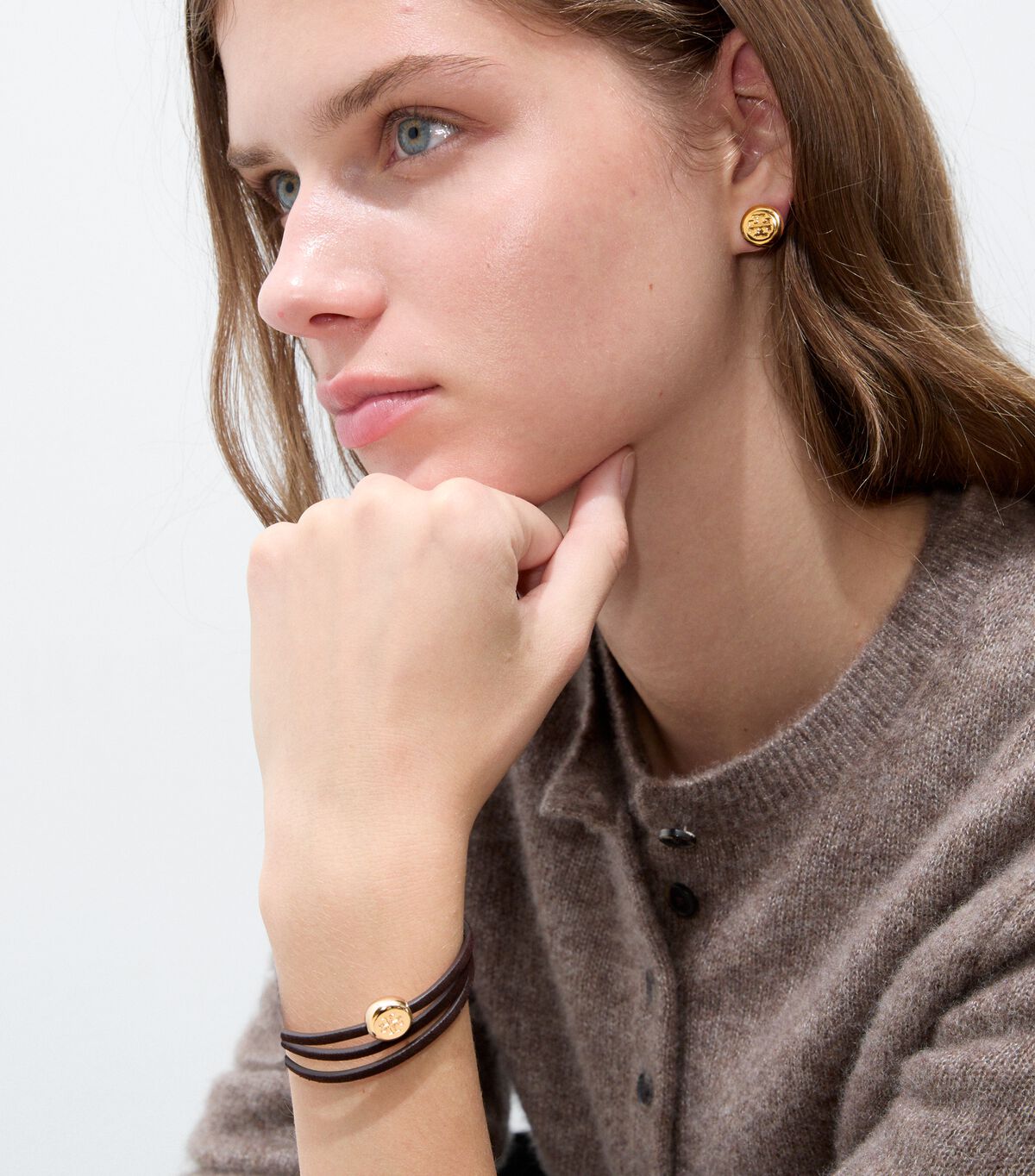 Round Icon Stud Earrings tory burch round icon stud earrings