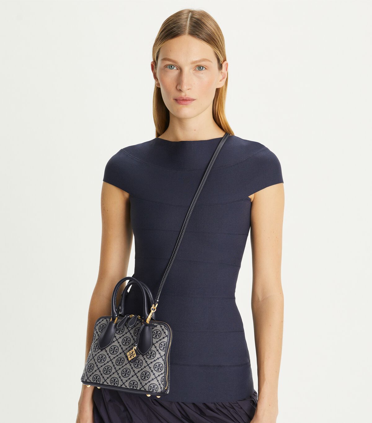 tory burch mini t monogram jacquard swing satchel