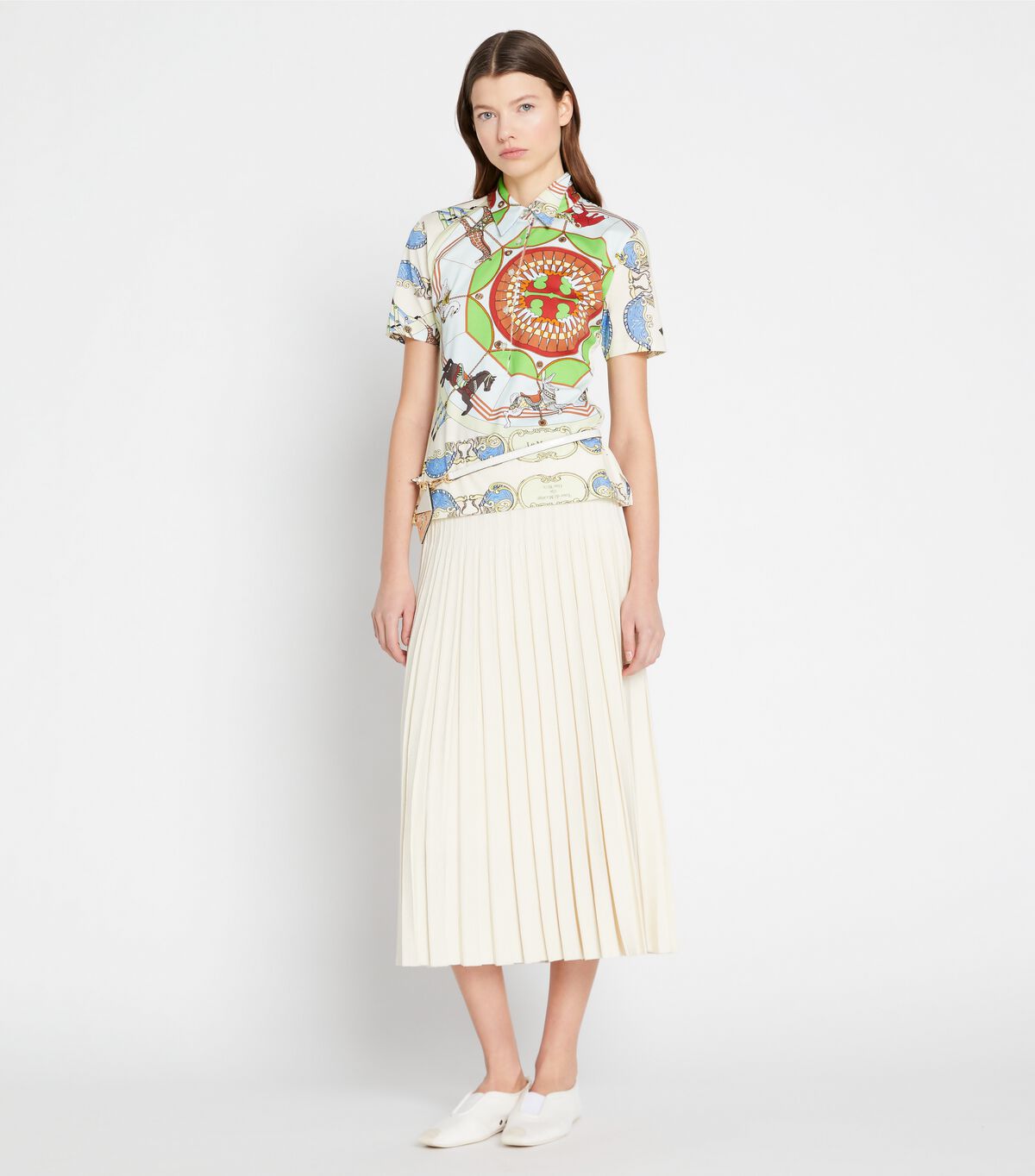 tory burch mercerized cotton printed polo