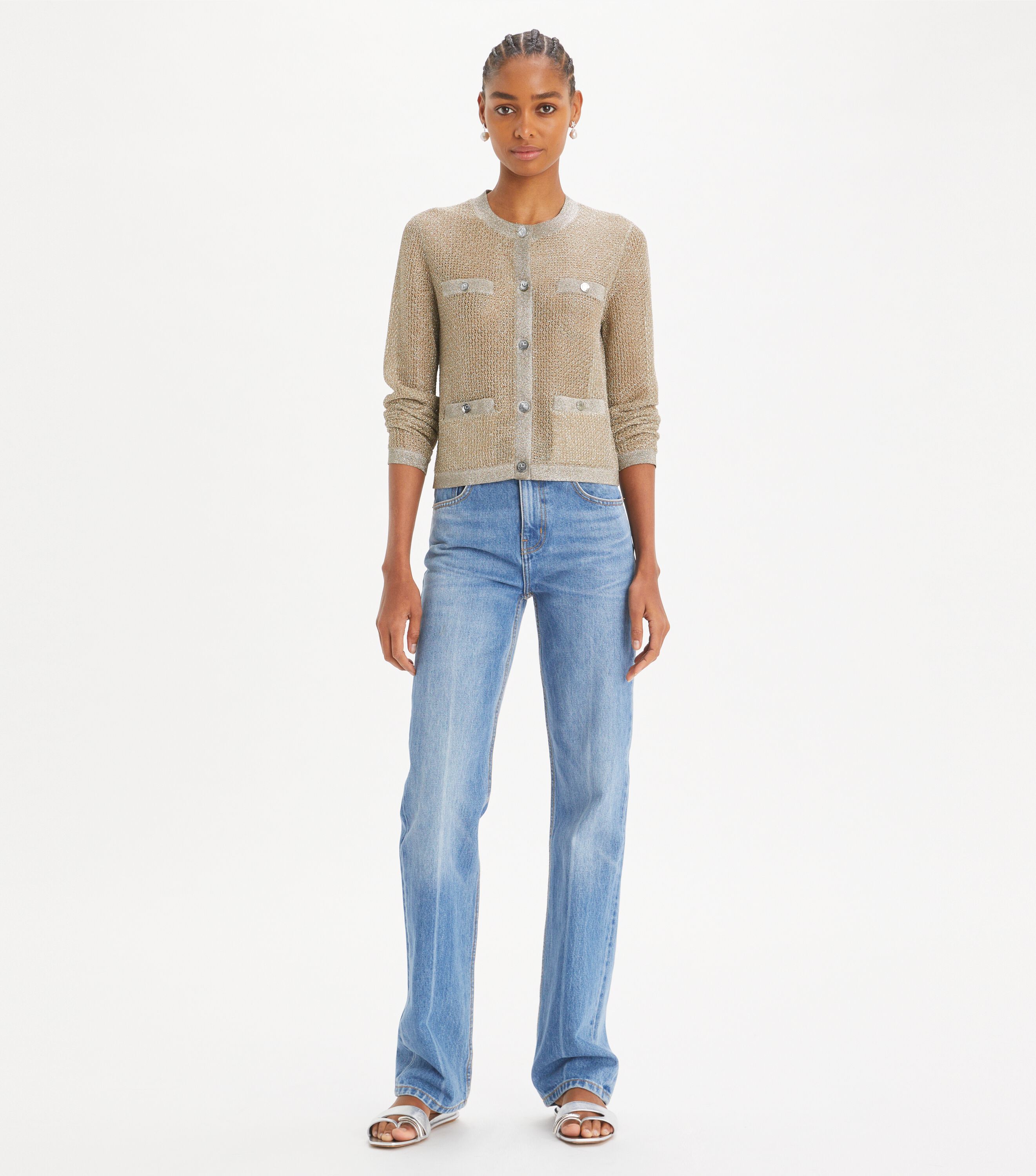 Kendra Mesh Cardigan, Starlight Titanium | Tory Burch KSA