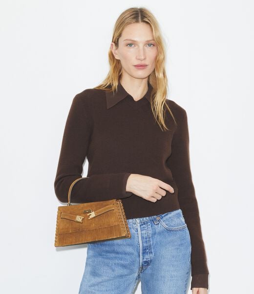tory burch mini lee radziwill suede fringe top handle bag