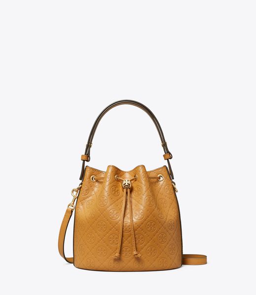 tory burch t monogram leather bucket bag