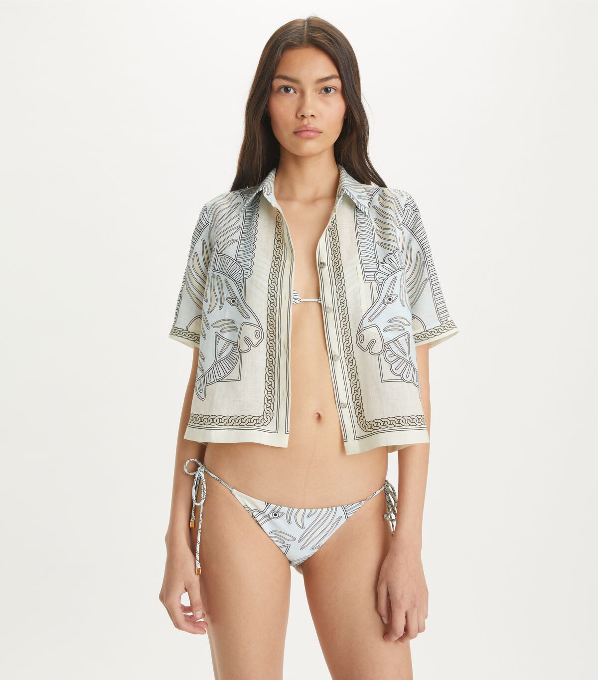 tory burch printed linen camp shirt