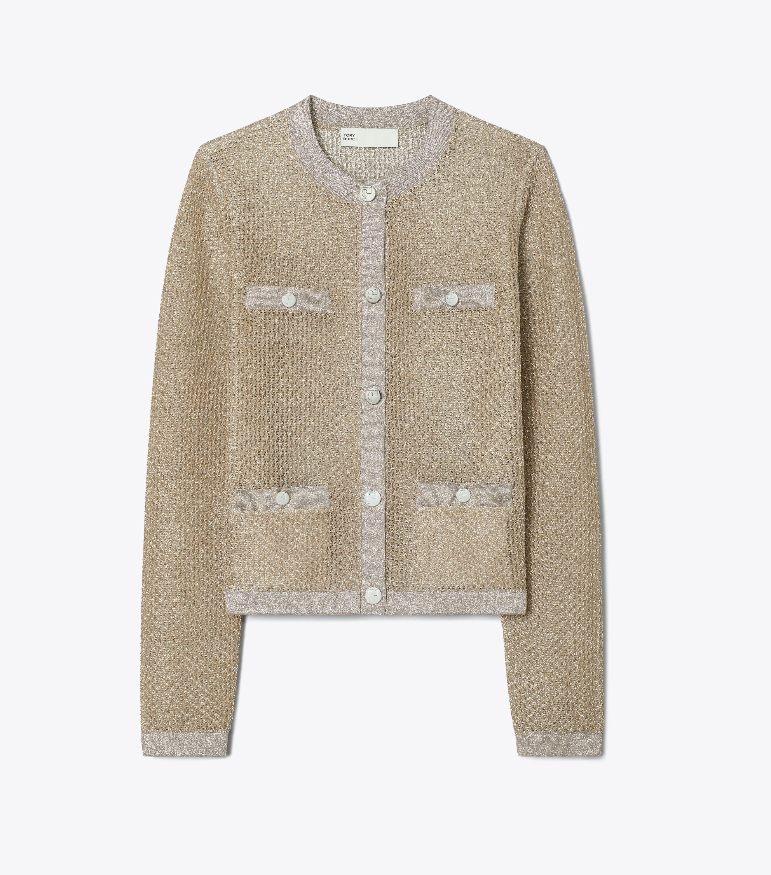 Kendra Mesh Cardigan, Starlight Titanium | Tory Burch KSA