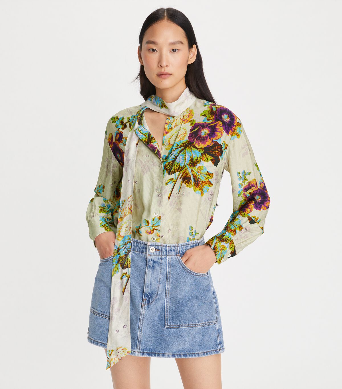 tory burch printed viscose bow blouse