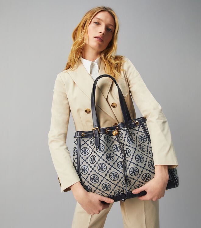 Tory burch t monogram jacquard tote clearance