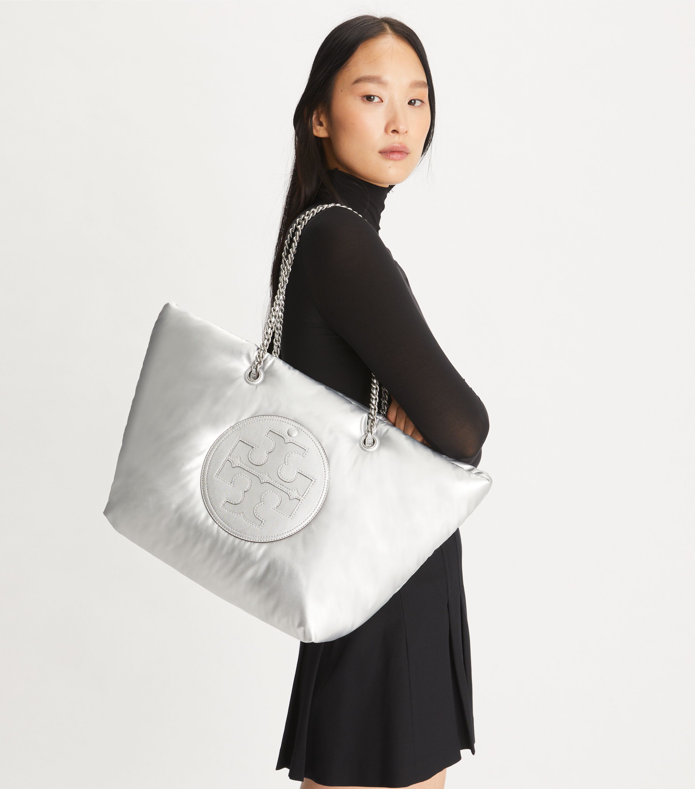 Tory burch ella metallic canvas tote sale