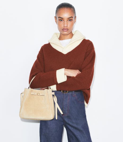 tory burch romy suede pick stitch bucket bag