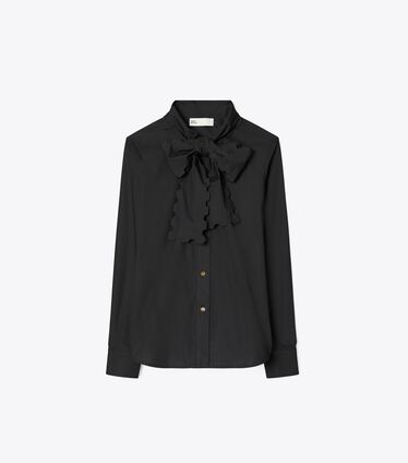 Scalloped Poplin Bow Blouse