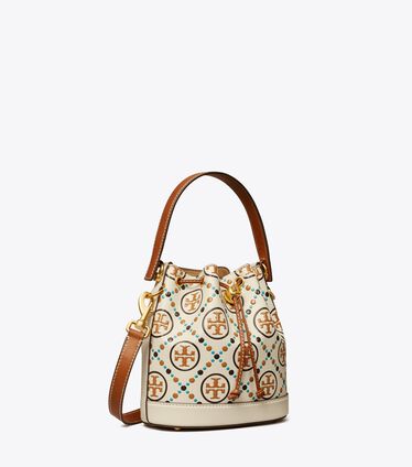 T Monogram Contrast Embossed Bucket Bag