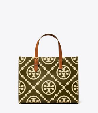 T Monogram Contrast Embossed Small Tote