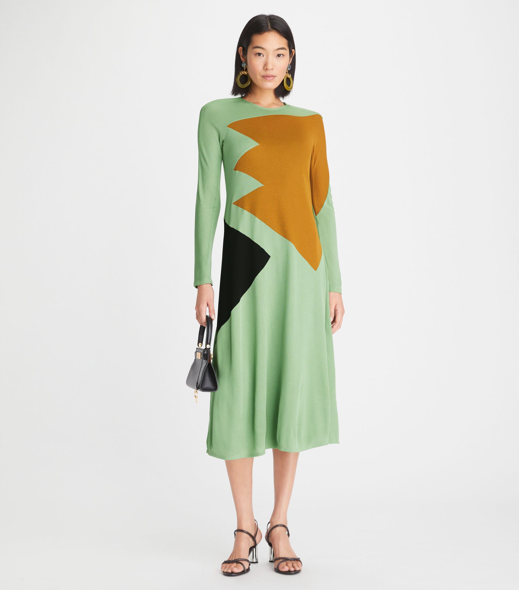 Colorblock Honeycomb Jersey Dress, Light Green Viridian | Tory Burch KSA