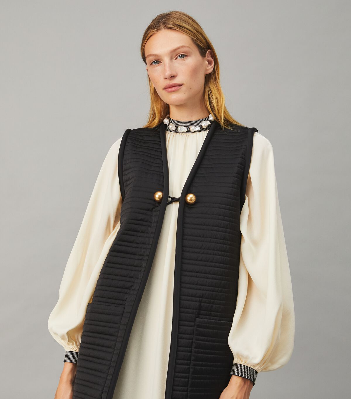 Long Quilted Satin Vest