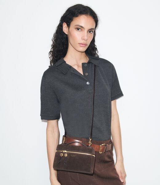 tory burch romy suede slim top handle bag
