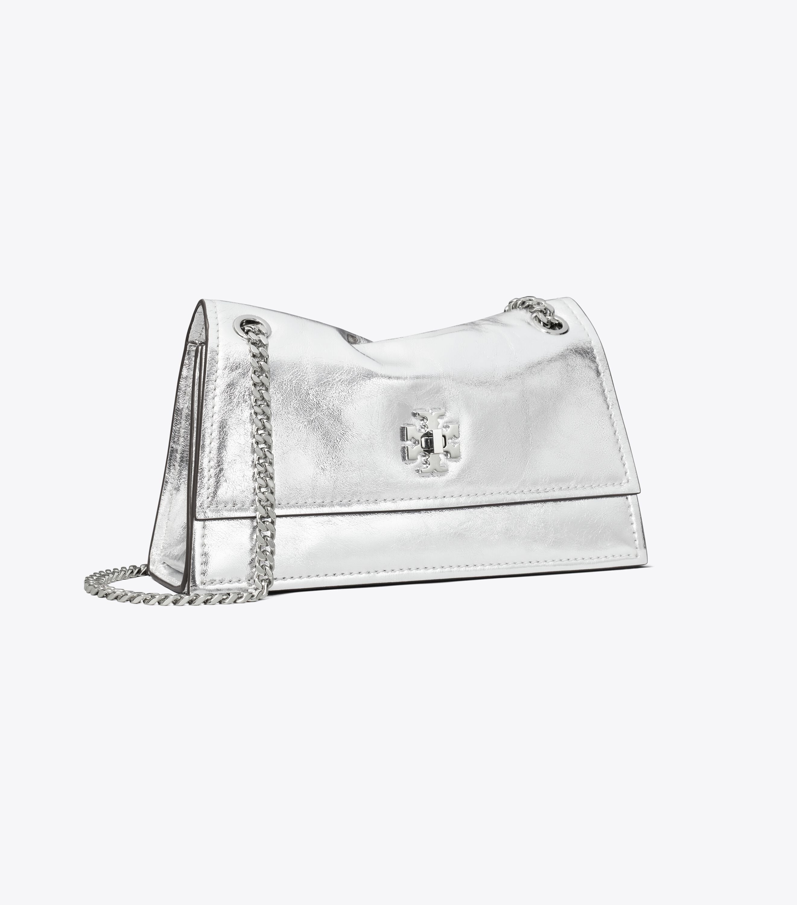 Mini Kira Turnlock Metallic Shoulder Bag, Silver | Tory Burch KSA