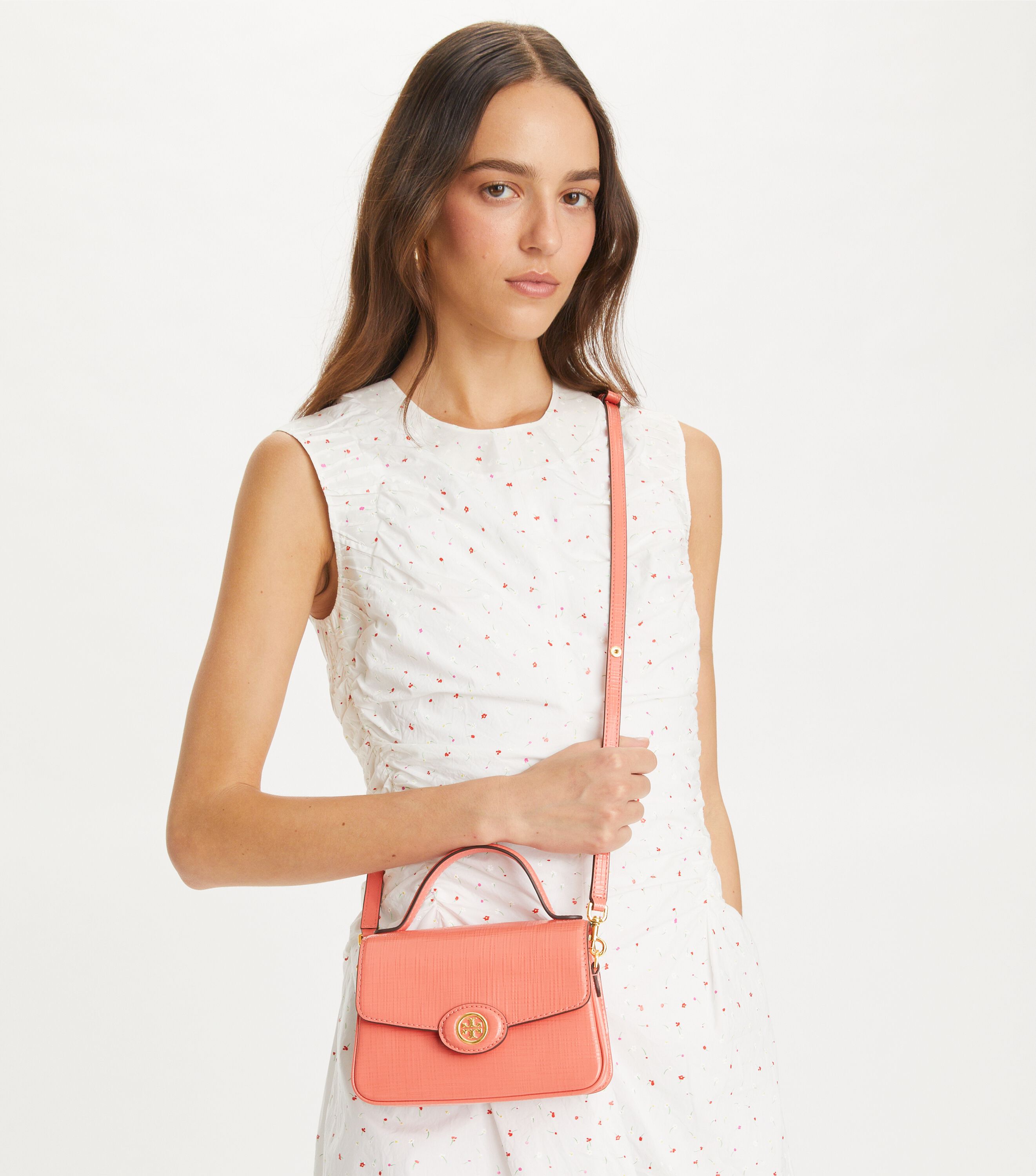 Small Robinson Crosshatched Top-Handle Bag, Coral Crush