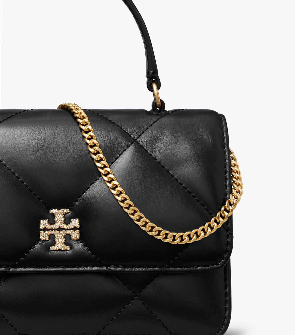 tory burch mini kira diamond quilt pave logo top handle chain wallet