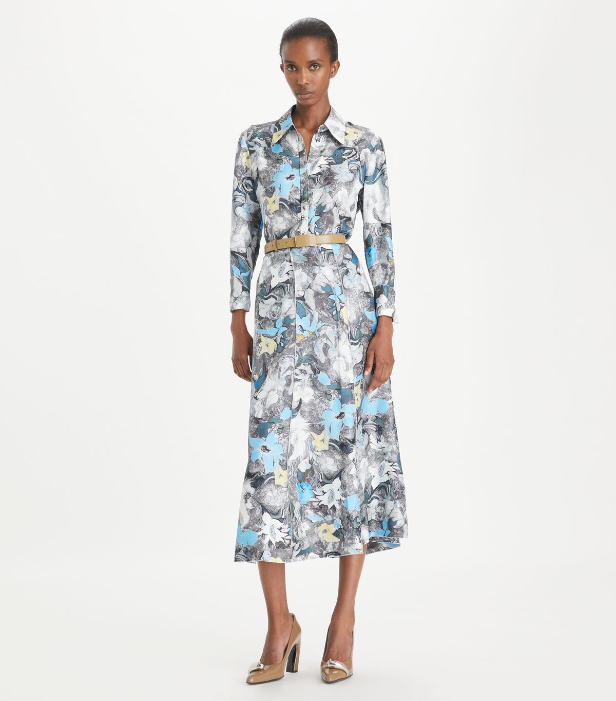 tory burch printed cuffed silk shirt