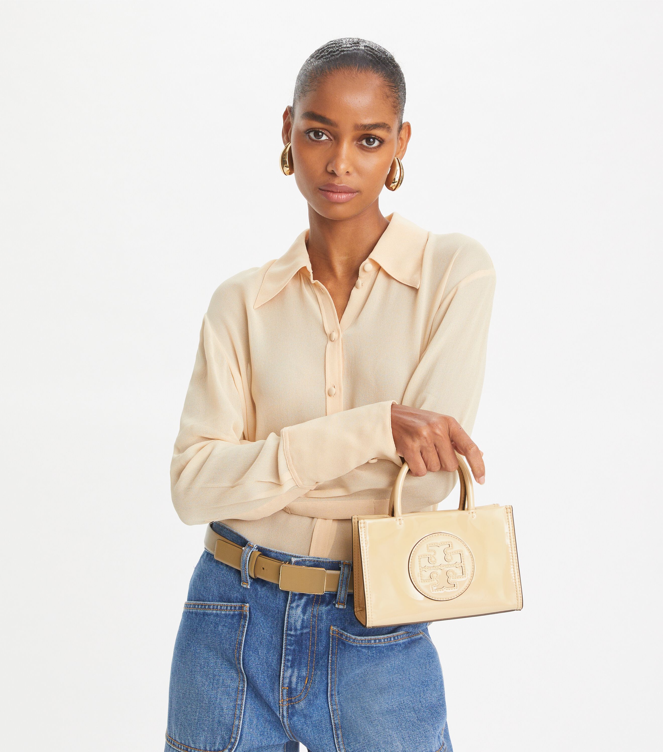 Mini Ella Bio Patent Tote, Vanilla Soft Serve | Tory Burch KSA