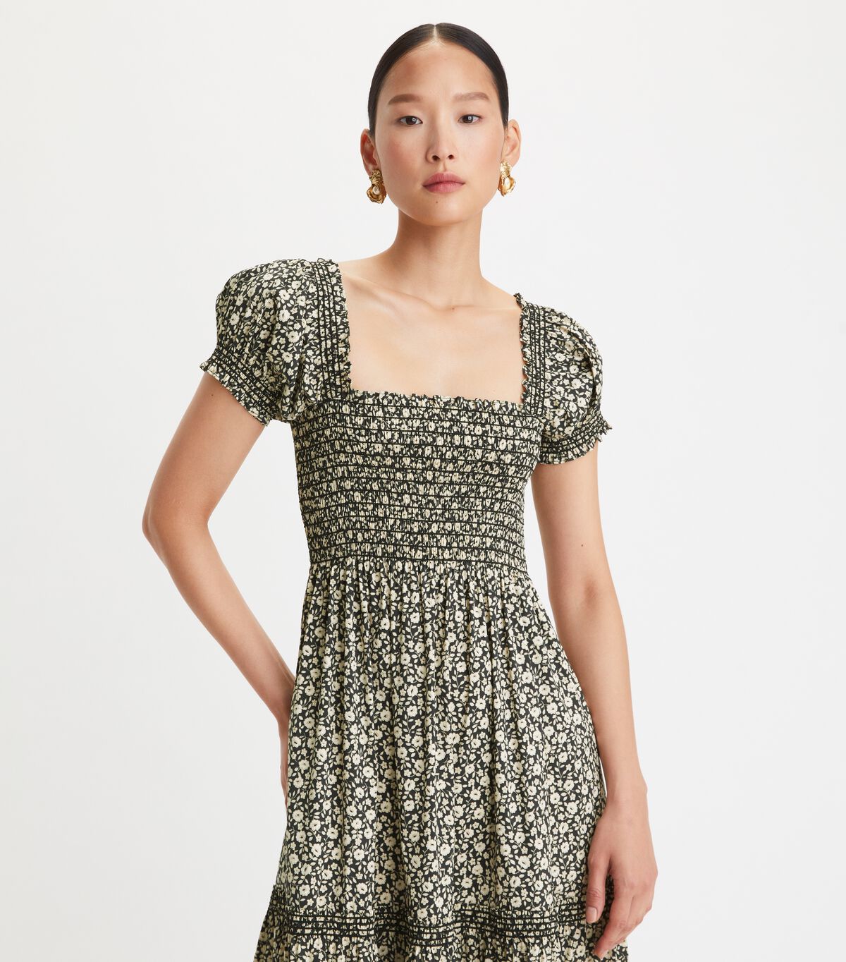 tory burch smocked midi dress