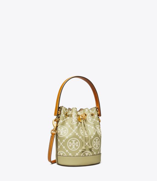 tory burch t monogram contrast embossed mini bucket bag