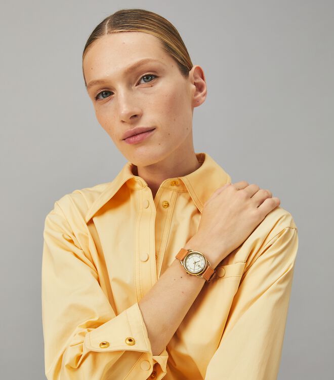 Ravello Watch, Leather/Gold-Tone, 32 X 40 Mm | Accessories | Tory Burch